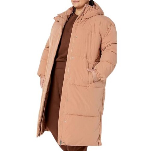 🆕 Women’s Size 1X Oversized Tan Long Puffer Jacket- Water-Resistant, Hooded - Picture 3 of 4